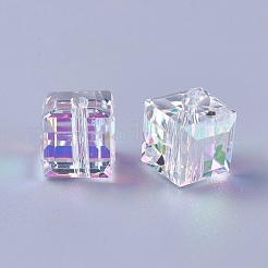 K9ガラス  模造オーストリアクリスタルビーズ  k9ガラス  キューブ  多面カット  クリアAB  8x8x8mm  穴：1.6mm&nbsp;SWAR-O001-04A