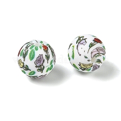 花柄シリコンビーズ  バラの花柄のラウンド  カラフル  15mm  穴：3mm&nbsp;SL-CBAC986-03B