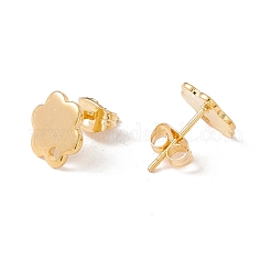 201 ステンレススチールスタッドピアス金具（穴付き）  304ステンレス鋼のピンとイヤーナット  花  24KGP本金メッキ  10x9mm  穴：1.6mm  ピン：0.8mm&nbsp;X-EJEW-A071-10A-G
