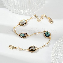 Rectangle Brass Abalone Shell Link Bracelets&nbsp;KK-D301-02G