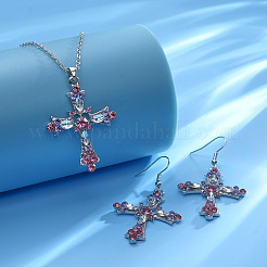 Bohemian Style Cross Alloy Rhinestone Pendant Necklace & Dangle Earrings Sets&nbsp;FS-WGD7F08-01