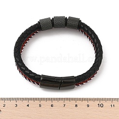 編みこみレザーマルチ連ブレスレット  イオンプレーティング（IP）316外科用ステンレス鋼と304ステンレス鋼の金具付き  ブラック  8-1/4インチ（21cm）&nbsp;BJEW-Z081-15EB