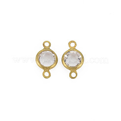 真鍮ガラスリンク/コネクター  多面カットフラットラウンド  生（メッキなし）  透明  13x6~7x3mm  穴：2mm&nbsp;KK-Q576-11I