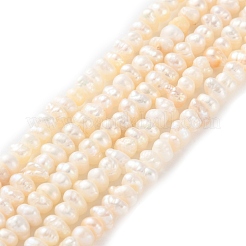 天然養殖淡水パールビーズ連売り  グレード3 A  ロンデル  桃パフ  4~5mm  穴：0.6mm  約114個/連  14.06インチ（35.7cm）&nbsp;PEAR-I007-02C-01