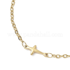 女性用304ステンレススチールクロスリンクブレスレット  ゴールドカラー  7-1/2インチ（19cm）&nbsp;BJEW-JB12360-02