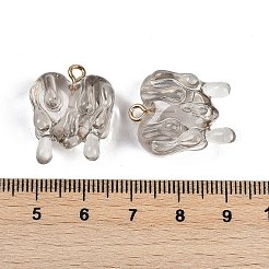 樹脂チャーム  黄金の鉄のパーツと  ハート  グレー  23x18x11mm  穴：2mm&nbsp;RESI-I060-01A