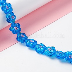 手作りランプワークビーズ連売り  バンピー  花  ドジャーブルー  13.5~14x14.5~15x7~8mm  穴：1.4mm  約28個/連  14.57インチ（37cm）&nbsp;LAMP-D015-08F