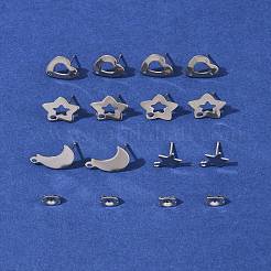 16個 4スタイル 304ステンレススチールスタッドピアス金具  16個のイヤーナット付き  ステンレス鋼色  10~14.5x8~11.5x0.8mm  穴：1.4~1.6mm  ピン：0.7~0.8mm&nbsp;STAS-FS0001-85P