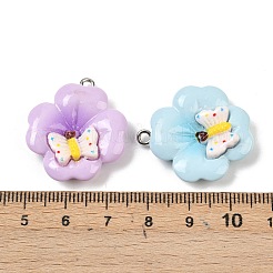 不透明樹脂ペンダント  蝶と花  プラチナ鉄ループ付き  ミックスカラー  27.5x25x7.5mm  穴：2mm&nbsp;RESI-D016-02C