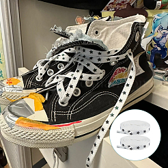 4組2色星柄ポリエステル靴ひも  靴アクセサリー用  ミックスカラー  1290x8x0.6~2.8mm  2ペア/カラー&nbsp;AJEW-FH0006-80