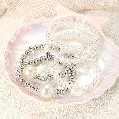 5Pcs 5 Styles Stylish CCB Plastic & Plastic Pearl & Rhinestone Beads Stretch Bracelets for Women&nbsp;WGF408F-01