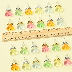 40色のアクリルガラスペンダント10個  合金ウィングビーズ付き  ハート  ミックスカラー  33~33.5x22x9.5mm  穴：2.8mm  4個/スタイル&nbsp;PALLOY-FS00018