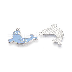 ラックメッキ合金エナメルアシカペンダント  カドミウムフリー＆ニッケルフリー＆鉛フリー  プラチナ  ライトスカイブルー  19.5x24x1mm  穴：1.6mm&nbsp;ENAM-T024-81A-P
