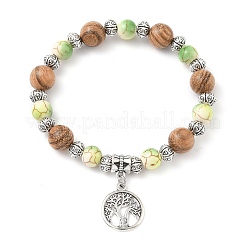 Flat Round with Tree of Life Alloy Charm Bracelets&nbsp;BJEW-JB12358-03