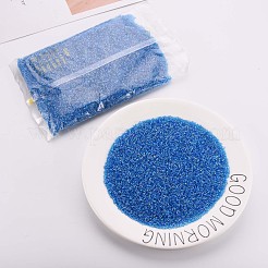 ガラスシリンダービーズ  シードビーズ  透明色の虹  丸い穴  ドジャーブルー  1.5~2x1~2mm  穴：0.8mm  約8000個/袋  約1ポンド/バッグ&nbsp;SEED-S047-J-002