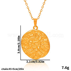 304ステンレススチールのテクスチャードディスクペンダントネックレス（女性用）  18KGP本金メッキ  17.72インチ（45cm）&nbsp;OF7285-2
