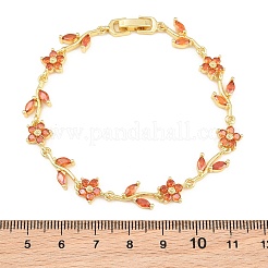 Brass Pave Cubic Zirconia Flower Link Chain Bracelets for Women&nbsp;KK-CBA68DA-14G-01