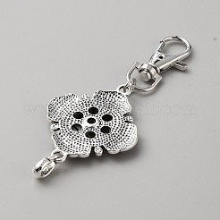 合金ラインストーンスナップボタンキーホルダー作り  回転式ナスカンカニカン付き  花  9.4cm&nbsp;FIND-WH0417-95A