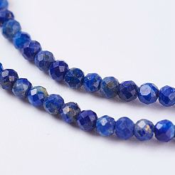 天然石ラピスラズリビーズ連売り  多面カット  ラウンド  2mm  穴：0.5mm  約197個/連  15.7インチ&nbsp;G-J376-51A-2mm