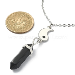 2Pcs 2 Style Natural Black Obsidian & White Jade Bullet Pendant Necklaces Set&nbsp;NJEW-TA00095-01