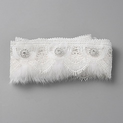ポリエステル刺繍レースリボン  プラスチックラインストーン付き  服飾材料  小麦  2-3/8インチ（60mm）&nbsp;OCOR-WH0090-011