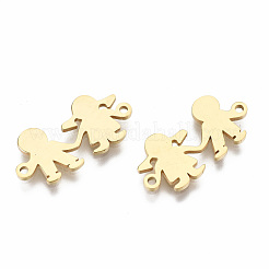 201 ステンレススチールリンクコネクター  レーザー切断  男の子と女の子  ゴールドカラー  10x21x1mm  穴：1.2mm&nbsp;STAS-S080-030G
