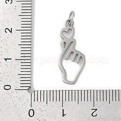 304ステンレスペンダント  丸カン付き  レーザー切断  指ハートジェスチャーチャーム  ステンレス鋼色  22x9x1mm  穴：3mm&nbsp;STAS-R135-09P