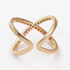 Brass Micro Pave Cubic Zirconia Cuff Rings&nbsp;RJEW-C101-13G-A