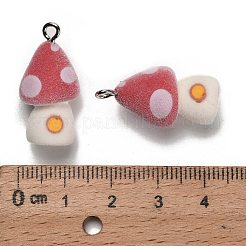 フロッキー不透明樹脂ペンダント  プラチナ鉄ループ付き  キノコ  25.5x13x11.5mm  穴：1.8mm&nbsp;RESI-I335-01P-12