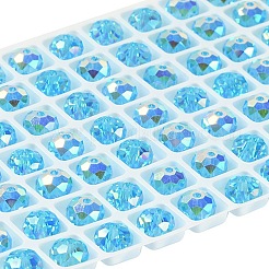 Ab色のメッキガラスビーズ  多面カット  ラウンド  ディープスカイブルー  8x5.5~6mm  穴：1.4~1.6mm  336個/セット&nbsp;EGLA-P059-03B-AB06