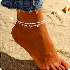 Heart Alloy Cubic Zirconia Double Layer Anklets&nbsp;WG95339-02
