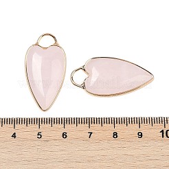 天然石ローズクォーツペンダント  ゴールデントーン真鍮パーツ  ハートチャーム  33.5x17x5.5~6.5mm  穴：6x5mm&nbsp;G-G193-02G-02