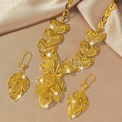 Hollow Leaf Brass Pendant Necklaces & Hoop Earrings Sets for Women&nbsp;FS-WGD13A8-01