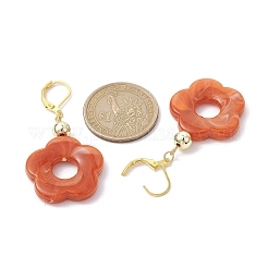 アクリルフラワーダングルフレンチフックピアス  ゴールド真鍮のイヤリング  ファイヤーブリック  53x27mm&nbsp;EJEW-JE05625-03