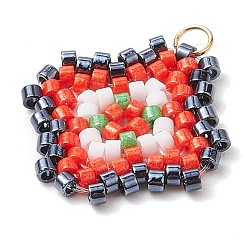 シードビーズ ビーズチャーム  304ステンレススチール製ジャンプリング付き  菱形ペンダント  レッドオレンジ  23.5x21.5x2mm  穴：2.5mm&nbsp;PALLOY-MZ00324-02