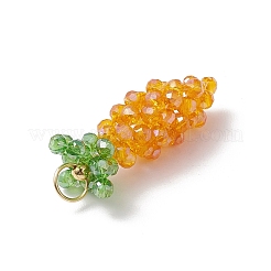 電気メッキガラスチャーム  ニンジン  金色の304ステンレススチールオープン丸カンループ付き  多面カット  オレンジ  30x11x10.5mm  穴：4.5mm&nbsp;PALLOY-MZ00681