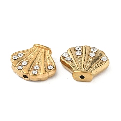 304ステンレススチールクリスタルラインストーンビーズ  18KGP本金メッキ  シェル形状  13.5x16x4.5mm  穴：1.2mm&nbsp;STAS-U050-01B-G