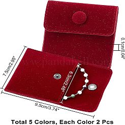 ベルベットのバッグ  鉄のスナップボタン付き  ジュエリーポーチバッグ  ギフトバッグ  ミックスカラー  9.5x7.5cm  5色  2個/カラー  10pc&nbsp;TP-NB0001-22