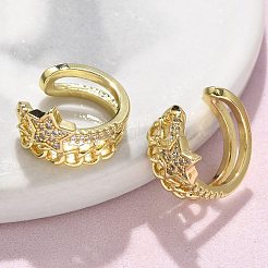 Brass Micro Pave Clear Cubic Zirconia Cuff Earrings&nbsp;EJEW-F359-09G-01