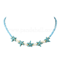 2Pcs 2 Styles Ocean Turtle Starfish Synthetic Turquoise & Natural Pearl & Glass Seed Beaded Necklaces&nbsp;NJEW-JN06130-04