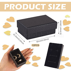 ライチテクスチャ紙のジュエリーリング、イヤリング収納ボックス  長方形  ブラック  8.2x5.15x3.25cm&nbsp;CON-TAC0001-22A