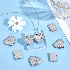 16Pcs 2 Styles 304 Stainless Steel Locket Pendants&nbsp;STAS-ME0003-38