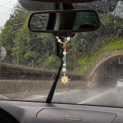 Natural Gemstone & Alloy Sun Pendant Car Hanging Ornaments&nbsp;HJEW-DR00027