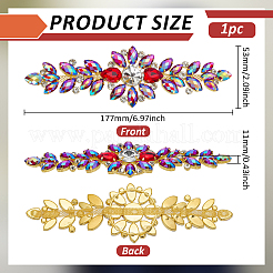 1個の花合金ラインストーン装飾アクセサリー  フクシア  53x177x11mm&nbsp;DIY-FG0008-03A