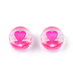 透明アクリルエナメルビーズ  ハート付きフラットラウンド  濃いピンク  7x4mm  穴：1.8mm  約108000~111000個/15000g&nbsp;MACR-N008-60C
