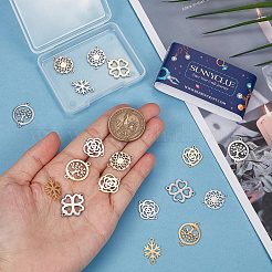 20個 10スタイル 201ステンレススチールコネクタチャーム  花とクローバーと雪の結晶のリンク  混合図形  ゴールデン·ステンレス鋼色  17~21x11~16x1~1.5mm  穴：1.2~1.6mm  2個/スタイル&nbsp;FIND-SC0004-68