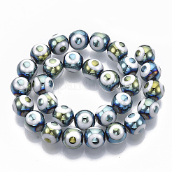 電気メッキガラスビーズセット  ナザールボンジュウ模様  士官候補生ブルー  10x9.5~10mm  穴：1.2mm  約30個/連  11.2インチ&nbsp;EGLA-T012-02D