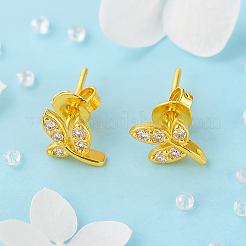 4 Pairs 2 Colors Brass Rhinestone Stud Earrings&nbsp;EJEW-GO0003-20