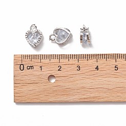 ハート合金チャーム  キュービックジルコニア付き  プラチナ  12x8.5x5mm  穴：1mm&nbsp;ZIRC-R007-043A-02