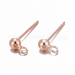 925スターリングシルバースタンドピアスパーツ  スタンプ925個付きイヤリングポスト  ローズゴールド  14mm  ヘッド：6x3mm  穴：1mm  ピン：0.7mm&nbsp;STER-K167-042B-RG